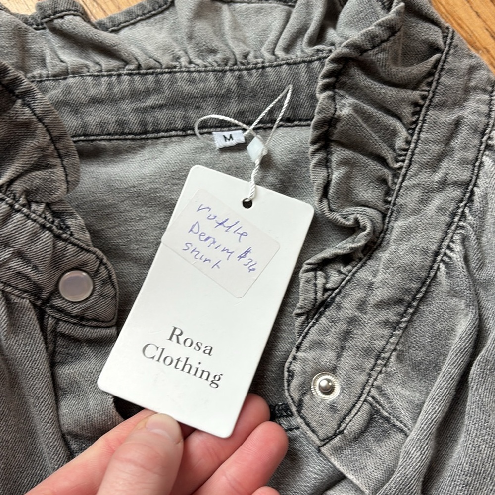 Gray Ruffled Button-Up Shirt - Picture 2 of 3